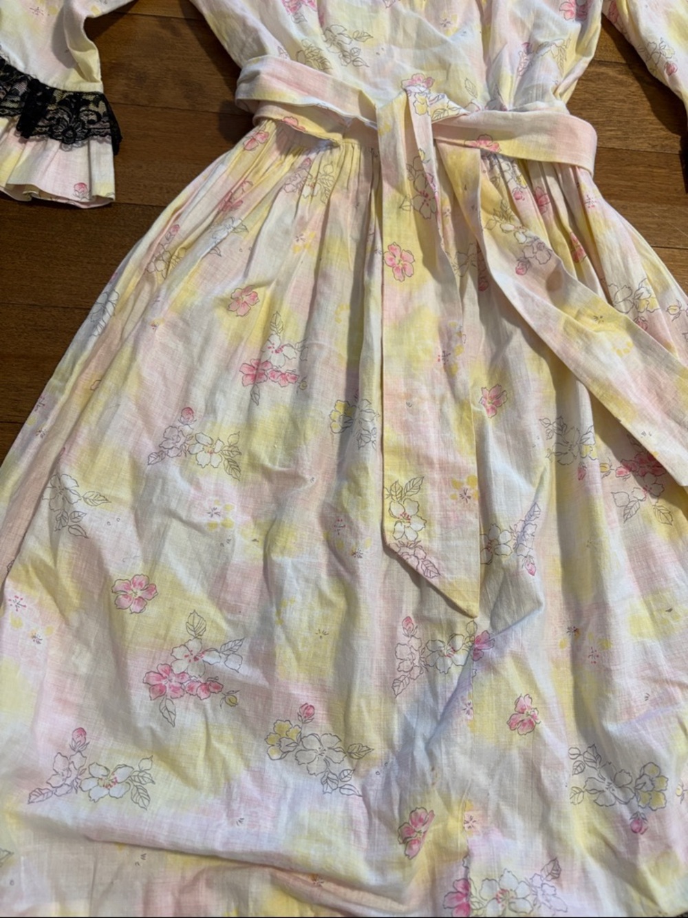 Floral Lace-Trim Cotton Dress with Matching Bonnet - White, Pink & Yellow - Picture 2 of 10